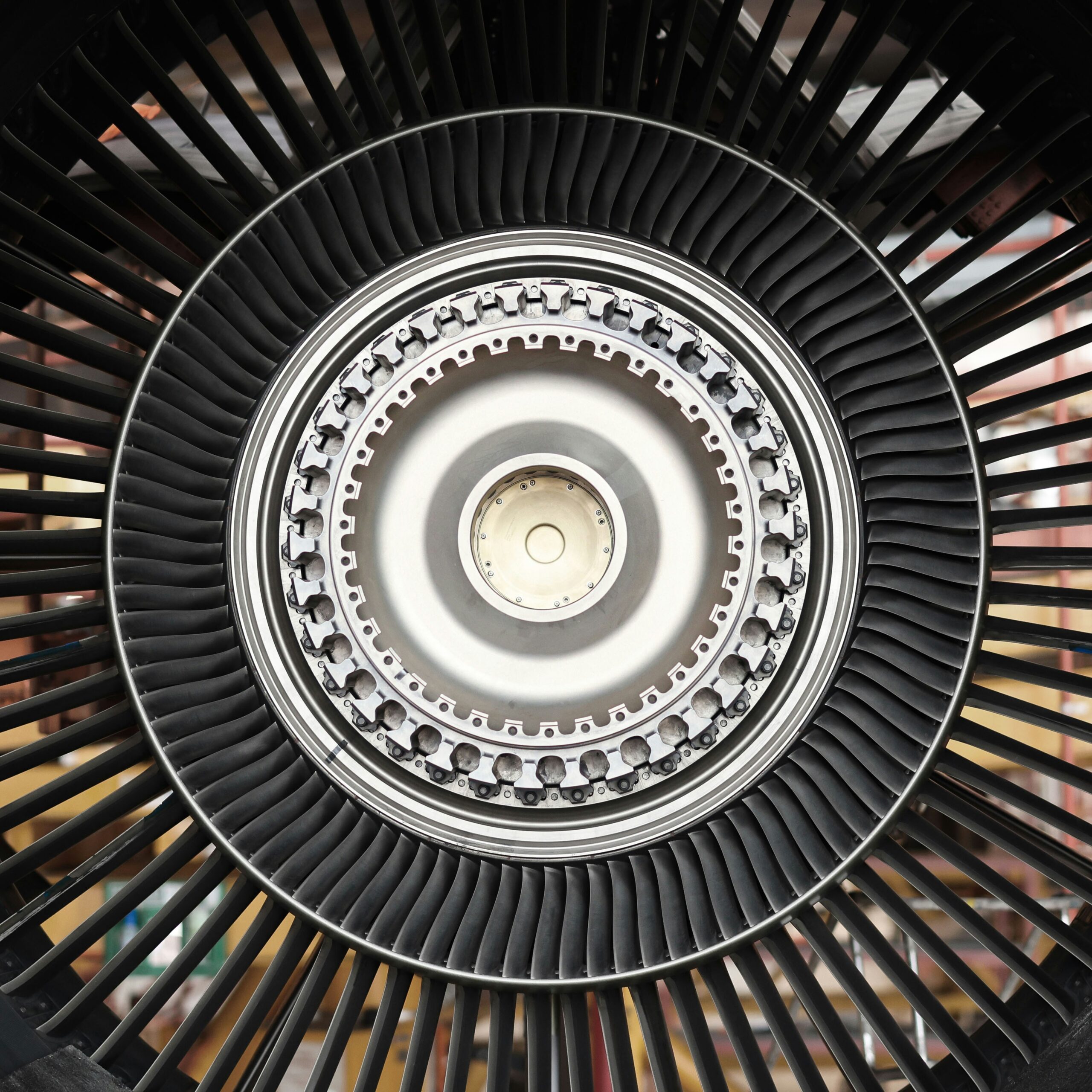 Close up of an aircraft engine without cone